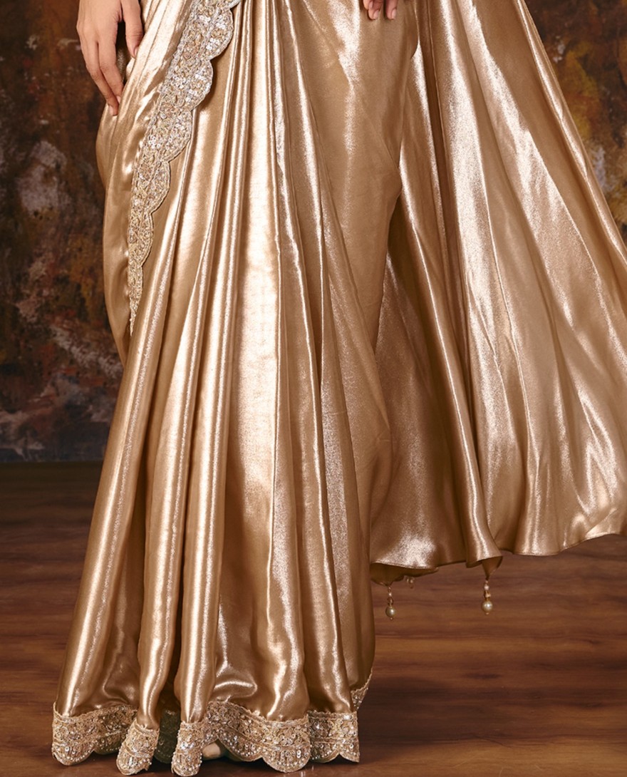 27112 - Mettalic Cream Embroidered Wedding Party Designer Saree
